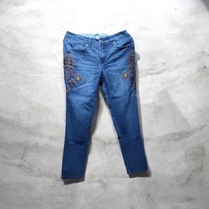 Vintage America Blue Skinny Jeans with Embroidered Side Panels